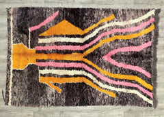 160 x 243 cm = 5.2 x 8.0 ft Colorful Abstract Bohemian Moroccan Rug - Handmade Berber Wool, Soft Dots, Minimalist Vintage Style, Custom Size for Living Rooms