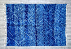 207 x 293 cm = 6.8 x 9.6 ft Blue Minimalist Bohemian Runner Rug - Handmade Moroccan Berber Wool, Soft Dots, Vintage Style, Perfect for Weddings & Home Decor