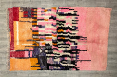 171 x 279 cm = 5.6 x 9.2 ft Colorful Abstract Moroccan Runner Rug - Handmade Berber Wool, Minimalist Design, Vintage Bohemian Style, Perfect for Weddings & Decor