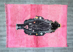 173 x 243 cm = 5.7 x 8.0 ft Tribal Pink Handwoven Berber Rug - Moroccan Minimalist Design, Vintage Bohemian Style, Custom Size for Living Rooms