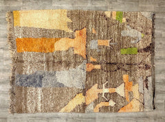 193 x 256 cm = 6.3 x 8.4 ft Colorful Abstract Luxurious Off- Beni Ourain Rug – Hand-Knotted Moroccan Polka Dot Rug - Authentic Berber carpet - Custom Contemporary Wool Rug