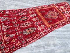 115x389 cm = 3.8 x 13.0 Antique Moroccan Wool Rug – Vintage Berber Carpet – Traditional Handwoven Tribal Runner