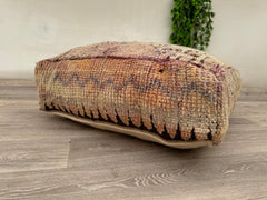 Vintage Moroccan Wool Pouf – Handmade Floor Cushion & Kilim Pillow Cover