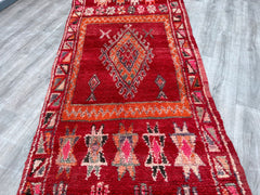 115x389 cm = 3.8 x 13.0 Antique Moroccan Wool Rug – Vintage Berber Carpet – Traditional Handwoven Tribal Runner