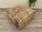 Vintage Moroccan Wool Pouf – Handmade Floor Cushion & Kilim Pillow Cover
