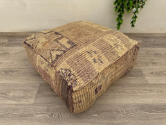 Vintage Moroccan Wool Pouf – Handmade Floor Cushion & Kilim Pillow Cover
