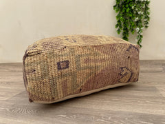 Vintage Moroccan Wool Pouf – Handmade Floor Cushion & Kilim Pillow Cover