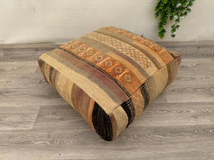 Vintage Moroccan Floor Cushion – Wool Kilim Pillow Cover for Boho Decor