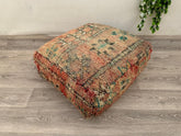 Moroccan Wool Floor Cushion – Handmade Kilim Pillow Cover for Boho Style