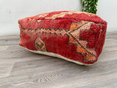 Vintage Moroccan Wool Pouf – Handmade Floor Cushion & Kilim Pillow Cover
