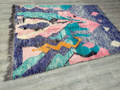 171 x 243 cm = 5.6 x 8.0 ft Colorful Abstract CUTE BENIOURAIN colorful -Boujaad colorful rugs runner, Authentic Moroccan rug- Authentic boujaad rug -Moroccan Striped Rug Runner
