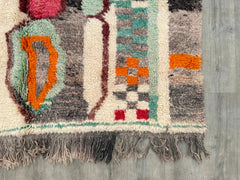 192 x 262 cm = 6.3 x 8.6 ft Colorful Abstract Costum Moroccan Rug - Moroccan Woolen carpet - New Azilal Rug -Boujaad Style - New Blue Beni Ouarain Rug - Fine Berber Rug