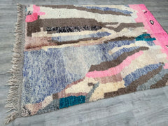 174 x 244 cm = 5.7 x 8.0 ft Colorful Abstract HANDMADE STRIPED RUG, Personalized Moroccan Design, Brown White Berber Rug, Authentic Beni Ourain Area Rug, Decorative Floor Covering