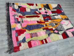 173 x 237 cm = 5.7 x 7.8 ft Colorful Abstract Gorgeous Beni Ourain Berber Carpets living room -Wool Rug -Handmade Geometric Design in Soft Tones -Hand Made Wool Rug- Genuine Wool Rugs