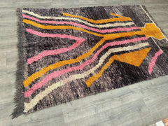 160 x 243 cm = 5.2 x 8.0 ft Colorful Abstract Bohemian Moroccan Rug - Handmade Berber Wool, Soft Dots, Minimalist Vintage Style, Custom Size for Living Rooms