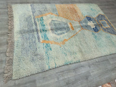 177 x 259 cm = 5.8 x 8.5 ft Colorful Abstract Moroccan Berber Carpet - Handmade Wool Rug, Soft Dots, Minimalist Design, Vintage Style, Perfect for Weddings & Decor