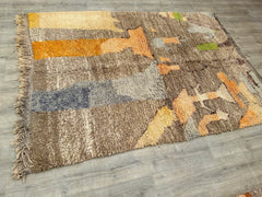 193 x 256 cm = 6.3 x 8.4 ft Colorful Abstract Luxurious Off- Beni Ourain Rug – Hand-Knotted Moroccan Polka Dot Rug - Authentic Berber carpet - Custom Contemporary Wool Rug