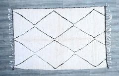 180 x 268 cm = 5.9 x 8.8 FT Diamonds Gorgeous Beni Ourain Rug – Black Boujaad Rug, Striped Custom Rug, White Berber Rug, Authentic Moroccan Rug