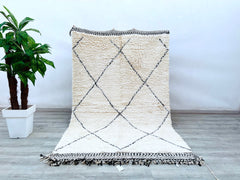 154 x 243 cm = 5 x 8 FT Diamonds Amazing Black And Beige Moroccan Area Rug, Handmade Morocco Berber Rug, Gorgeous Beni Ourain Rug, Emerald Rug, Moroccan rug, Morrocan Black And Beige rug