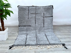 152 x 193 cm = 5 x 6.3 FT STUNNING BENIOURAIN CARPET, Moroccan Handmade Rug, White And Blue Rug, Striped Rug, Handmade Wool Carpet, Azilal Berber Rug, Handwoven Rug