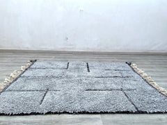 152 x 193 cm = 5 x 6.3 FT STUNNING BENIOURAIN CARPET, Moroccan Handmade Rug, White And Blue Rug, Striped Rug, Handmade Wool Carpet, Azilal Berber Rug, Handwoven Rug