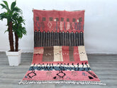 152 x 239 cm = 4.9 x 7.8 FT Custom Pink Moroccan Rug Multicolored– Tribal Pattern, Moroccan Wool Rug, Beni Ourain Style