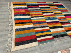 248 x 306 cm = 8.1 x 10.0 ft Colorful Moroccan Vintage Runner Rug - Handmade Berber Carpet, Soft Dots, Minimalist Design, Bohemian Style, Custom Size for Living Rooms