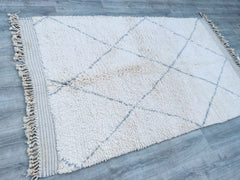 142 x 230 cm = 4.7 x 7.5 FT Diamonds Custom Black And Beige Moroccan Rug, Handmade Wool Berber Carpet, Morocco, Beni Ourain Black And Beige Rug