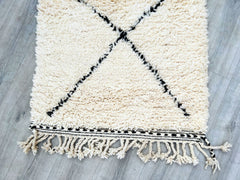 086x292 cm = 2.8 x 9.6 Diamonds Long Vintage Moroccan Runner Rug – Hand-Knotted Wool Carpet