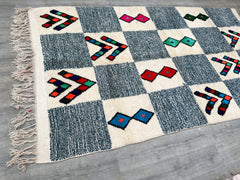 188 x 327 cm = 6.2 x 10.7 ft Checkered Diamonds Tribal Colorful berber rug, moroccan rug, blue wool area rug, authentic beni ourain rug, beniourain carpet, boujaad rug custom