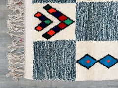 188 x 327 cm = 6.2 x 10.7 ft Checkered Diamonds Tribal Colorful berber rug, moroccan rug, blue wool area rug, authentic beni ourain rug, beniourain carpet, boujaad rug custom