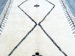 176 x 253 cm = 5.8 x 8.3 FT Ivory Black Wool Rug Moroccan Beni Ourain Berber Hand Knotted Wool Rug, CUSTOMIZE in any size