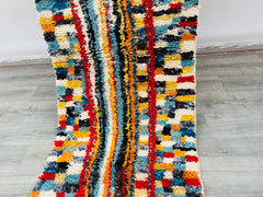 087x290 cm = 2.9 x 9.5 Handwoven Multicolored Moroccan Runner Rug – Vintage Berber Carpet 2.8x9.5 ft – Boho Tribal Hallway Rug