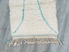 077x260 cm = 2.5 x 8.5 Blue Diamond Handmade Beni Ourain Moroccan Runner Rug - Vintage Blue & Ivory 2.5x8.5 FT - Berber Wool Hallway Carpet