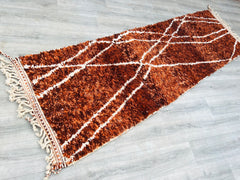 087x299 cm = 2.9 x 9.8 Brown Geometric Moroccan Rug – Soft Wool Blend – Hand-Knotted Tribal Design for Living Room & Hallway