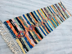 084x287 cm = 2.8 x 9.4 Colorful Boucherouite Moroccan Rug – Authentic Tribal Runner – Handwoven Bohemian Decor