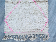 077x238 cm = 2.5 x 7.8 Handmade Moroccan Beni Ourain Runner Rug – Vintage Pink & Ivory Wool Hallway Carpet