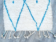 077x244 cm = 2.5 x 8.0 Diamonds Handmade Blue Beni Ourain Moroccan Runner Rug – Vintage Wool Hallway Carpet