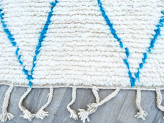 077x244 cm = 2.5 x 8.0 Diamonds Handmade Blue Beni Ourain Moroccan Runner Rug – Vintage Wool Hallway Carpet