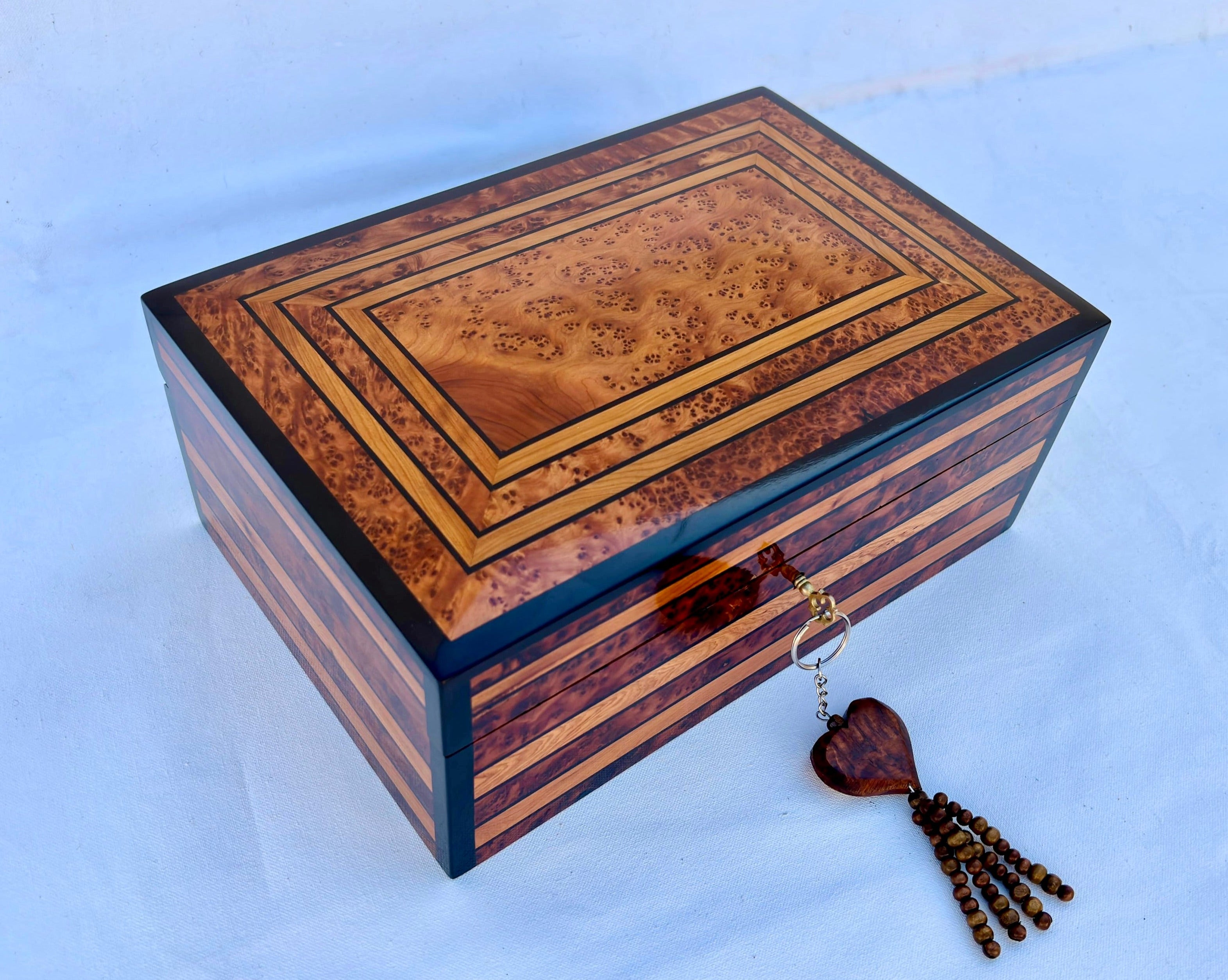 large wooden jewelry box with key 12
