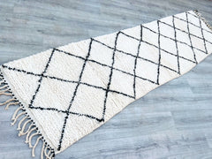 084x312 cm = 2.8 x 10.2 Diamonds Handmade Beni Ourain Moroccan Runner Rug – Vintage Berber Wool Carpet