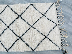 084x312 cm = 2.8 x 10.2 Diamonds Handmade Beni Ourain Moroccan Runner Rug – Vintage Berber Wool Carpet