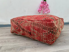 Moroccan pouf, kilim pouf, rug pouf, 60x60x32 cm pouf, ottoman pouf