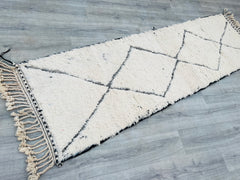 084x275 cm = 2.8 x 9.0 Diamonds Handmade Moroccan Berber Runner Rug – Vintage Wool Hallway Carpet