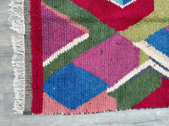 148 x 251 cm = 4.9 x 8.2 ft Colorful Abstract Beni Ourain Rug - Blue and Brown Moroccan Sheep Wool Carpet - Handmade Berber Area Rug for Bohemian Home Decor