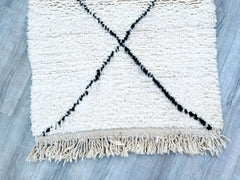 084x302 cm = 2.8 x 9.9 Diamonds Handmade Moroccan Beni Ourain Runner Rug – Vintage Wool Hallway Carpet