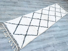 084x304 cm = 2.8 x 10.0 Diamonds Vintage Moroccan Wool Runner – Tribal Berber Carpet for Hallway & Entryway