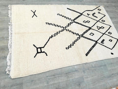 153 x 238 cm = 5.0 x 7.8 ft CHARMING BENIOURAIN RUG, Made To Order Rug, Handmade Moroccan Rug, Black And Beige Rug, Handwoven Striped Rug, Wool Carpet, Area Rug