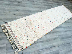084x312 cm = 2.8 x 10.2 Colorful Dots Handmade Beni Ourain Moroccan Runner Rug – Vintage Wool Hallway Carpet