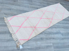 082x254 cm = 2.7 x 8.3 Diamonds Bohemian Tribal Moroccan Rug – Soft Pink & Ivory Handwoven Wool Runner for Hallway, Bedroom & Living Room